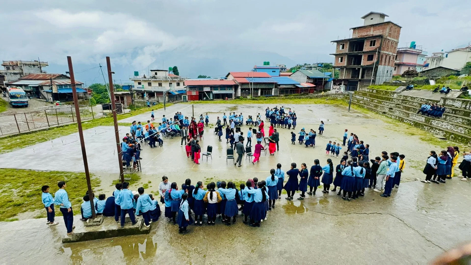 Musical chairs game during school program