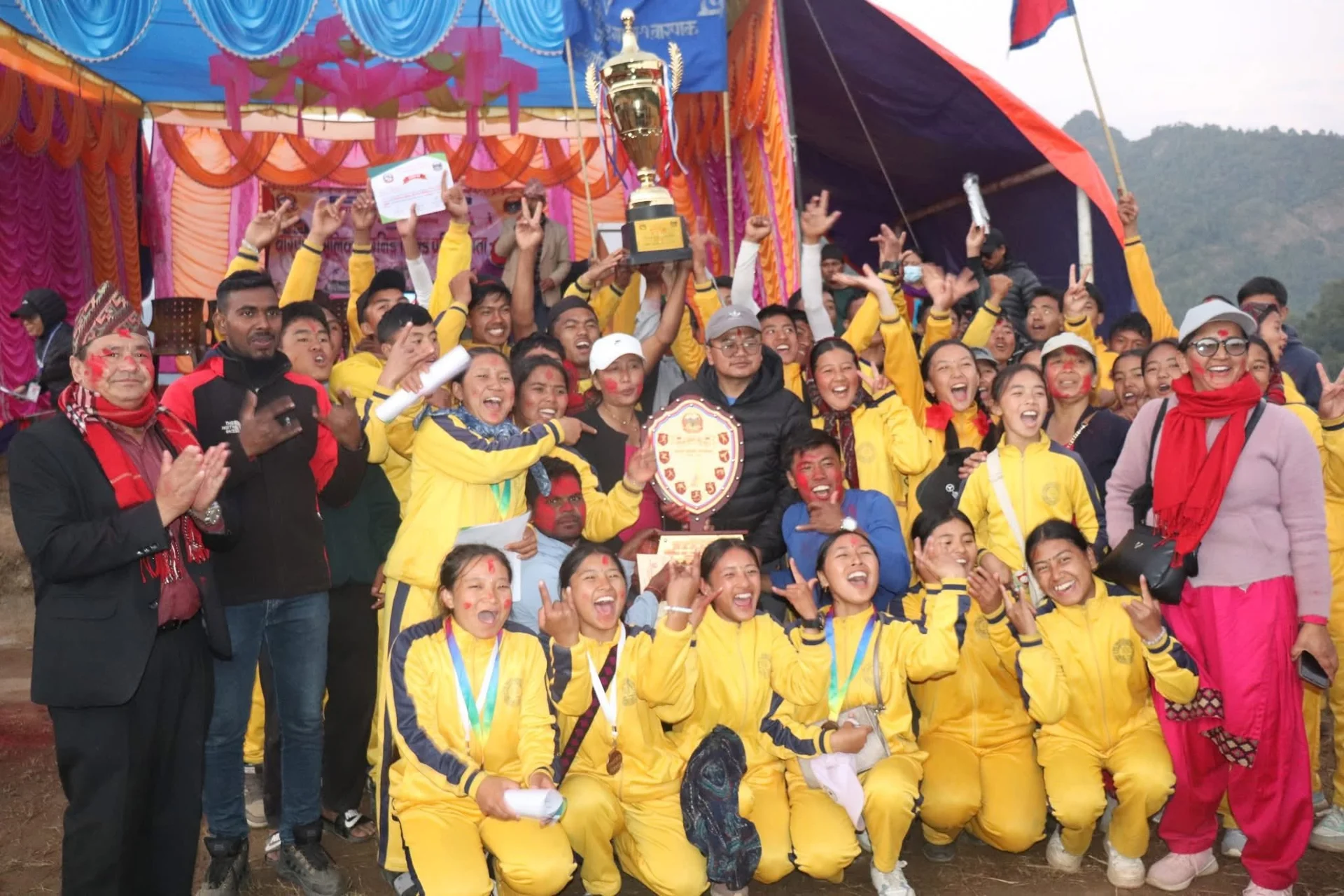 Celebrating athletic victory at Barpak Running Shield
